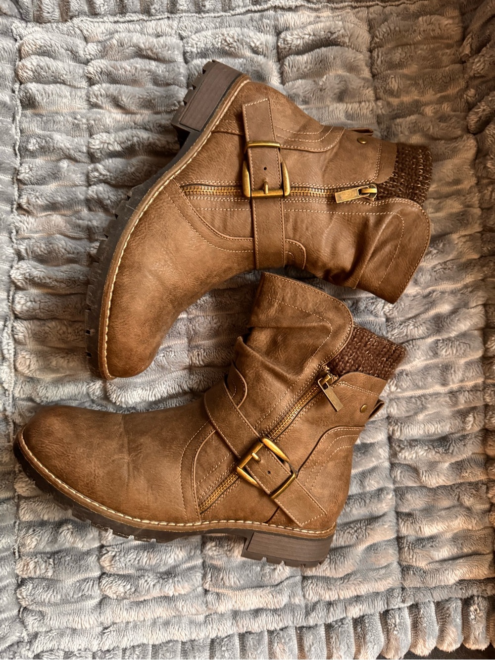Amazon Brown Faux-Suede Buckle Ankle Boots